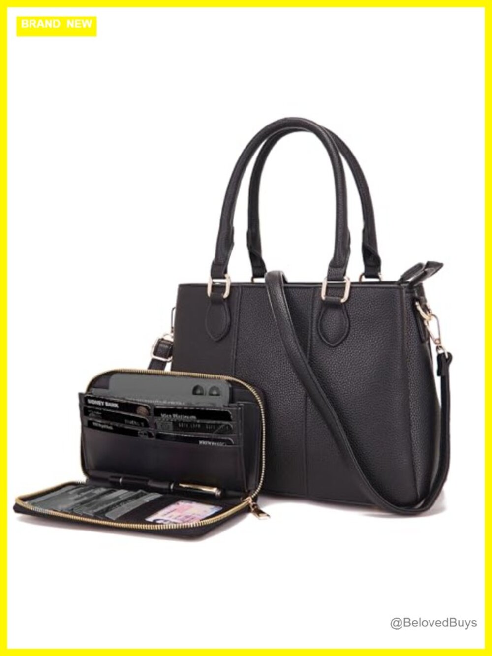 PU Leather Satchel Handbag & Wallet Set 2 Pc Tote Purse